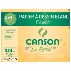 Canson Pochette “C” à grain, papier d'art, 224 g/m², 12 feuilles