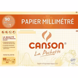 Pochette papier millimétré - CANSON - A4 - 90g - 12 feuilles - Couleur bistre