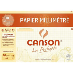 Pochette papier millimétré - CANSON - A4 - 90g - 12 feuilles - Couleur bistre