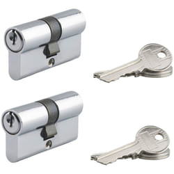 SP - Lot de 2 cylindres de serrure double entrée, 30x30mm, aluminium, anti-arrachement, 3 clés, nickel
