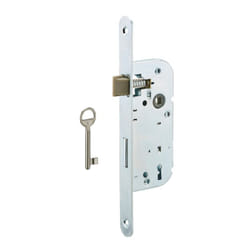 Serrure encastrable pour porte de chambre, 1/2 tour, blanche, bouts ronds, 1 clé