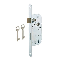 Serrure encastrable pour porte de chambre, axe 40mm, 2 tours, blanche, bouts ronds, 2 clés