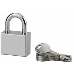 Cadenas à clé rectangulaire Disk, chantier, 40mm, anse acier cémenté nickelé, 4 clés