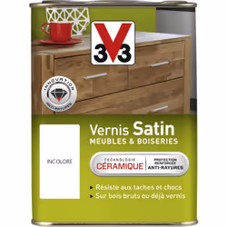 Le Vernis Meubles & Boiseries V33 protège vos bois bruts ou déjà vernis des taches et chocs du quotidien. Grâce à la technolo ...