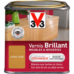Le Vernis Meubles & Boiseries V33 protège vos bois bruts ou déjà vernis des taches et chocs du quotidien. Grâce à la technolo ...