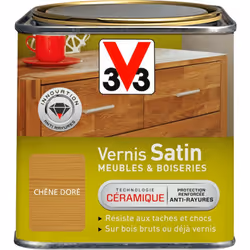 Le Vernis Meubles & Boiseries V33 protège vos bois bruts ou déjà vernis des taches et chocs du quotidien. Grâce à la technolo ...