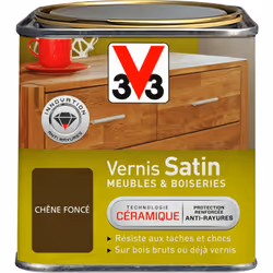 Le Vernis Meubles & Boiseries V33 protège vos bois bruts ou déjà vernis des taches et chocs du quotidien. Grâce à la technolo ...
