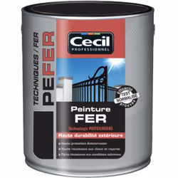 La Peinture Fer Cécil Professionnel PE FER Noir mat est une peinture laque antirouille pour la protection et la décoration de ...