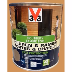 V33 Lasure Portes et chassis 4 ans Eco Protection est une lasure transparente d'aspect mat à 80% d'ingrédients naturels qui p ...