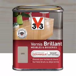 Le Vernis V33 Meubles et Boiseries Brillant protège vos bois bruts ou déjà vernis des taches et chocs du quotidien. Grâce à s ...