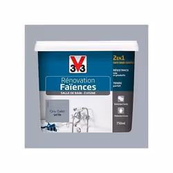 Peinture Gris Galet Satin Rénovation Faïence V33 750mL Gris 0000000