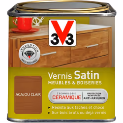 Le Vernis Meubles & Boiseries V33 protège vos bois bruts ou déjà vernis des taches et chocs du quotidien. Grâce à la technolo ...