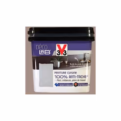 V33 Déco Lab Peinture Cuisine 100% anti-tâche est une peinture spécialement conçue pour s'appliquer sur murs, crédence et pla ...