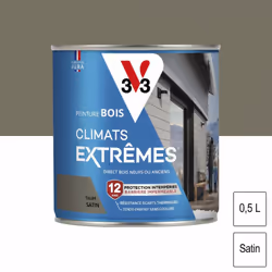Peinture bois extérieur Climats Extrêmes satin 0,5L V33. S’applique sur tous bois neufs ou anciens (fenêtre, volet, bardage,  ...
