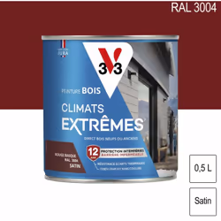 Peinture bois extérieur Climats Extrêmes satin 0,5L V33. S’applique sur tous bois neufs ou anciens (fenêtre, volet, bardage, ...