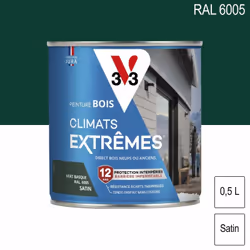 Peinture bois extérieur Climats Extrêmes satin 0,5L V33. S’applique sur tous bois neufs ou anciens (fenêtre, volet, bardage, ...