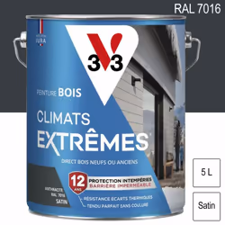 Description générale La Peinture Bois Climats Extrêmes 5L V33 est spécialement conçue pour résister aux conditions climatique ...