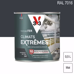 Peinture fer Climats Extrêmes mat 0,5L V33 S’applique sur tous les métaux neufs ou anciens (volet, garde-corps, mobilier, por ...