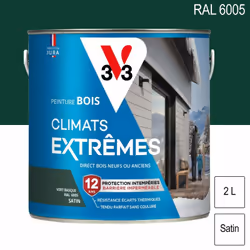Peinture bois extérieur Climats Extrêmes satin 2L V33. S’applique sur tous bois neufs ou anciens (fenêtre, volet, bardage, po ...