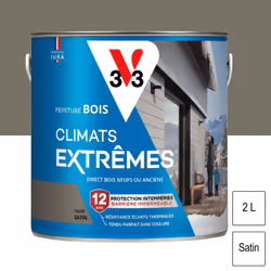 Peinture bois extérieur Climats Extrêmes satin 2L V33. S’applique sur tous bois neufs ou anciens (fenêtre, volet, bardage, po ...