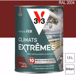 Peinture fer Climats Extrêmes brillant 1,5L V33 S’applique sur tous les métaux neufs ou anciens (volet, garde-corps, mobilier ...