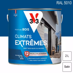 Peinture bois extérieur Climats Extrêmes satin 2L V33. S’applique sur tous bois neufs ou anciens (fenêtre, volet, bardage, po ...