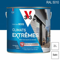 V33 - Peinture bois extérieur Climats Extrêmes ral 5010 Bleu bretagne satin 2L