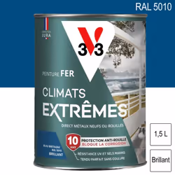 Peinture fer Climats Extrêmes brillant 1,5L V33 S’applique sur tous les métaux neufs ou anciens (volet, garde-corps, mobilier ...