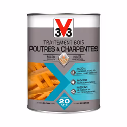 Le traitement Poutres et Charpentes V33 élimine insectes, termites et larves responsables de la dégradation du bois. Grâce à ...