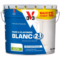 BLANC 2 EN 1 est une nouvelle peinture formulée spécifiquement pour s’appliquer sur les supports neufs et sains, sans sous-co ...