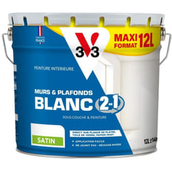 V33 - Peinture intérieure Blanc 2 en 1 murs et plafond® Blanc Satin 12L
