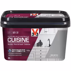 La peinture Multi-Matériaux Cuisine V33 Déco LAB Gris béton Mat Velouté est une peinture haute performance pour moderniser vo ...