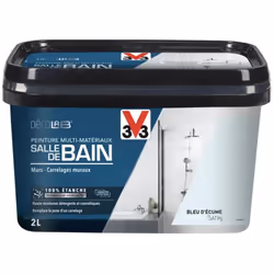 La Peinture Multi-matériaux Salle de bain 100% étanche V33 Déco LAB Bleu d'écume est une peinture imperméable pour redonner v ...