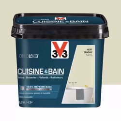 La Peinture 100% imperméable Cuisine & bain V33 DécoLAB Vert tendre est spécialement conçue pour un usage intensif dans les p ...