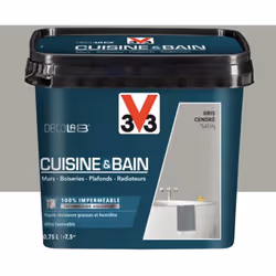 La Peinture 100% imperméable Cuisine & bain V33 DécoLAB Gris cendré est spécialement conçue pour un usage intensif dans les p ...