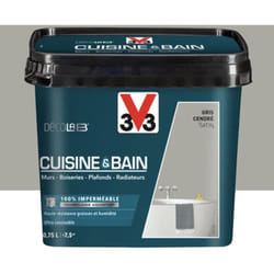 Peinture 100% imperméable Cuisine & bain V33 DécoLAB Gris cendré 0,75 l