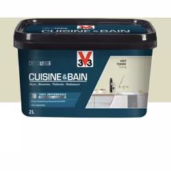 La Peinture 100% imperméable Cuisine & bain V33 DécoLAB Vert tendre est spécialement conçue pour un usage intensif dans les p ...