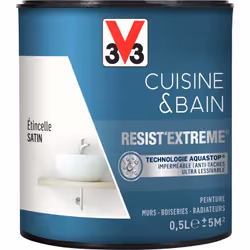 Cuisine & Bain Resist'Extrême® est une peinture satin très couvrante multi-supports à destination des pièces humides. Elle ga ...