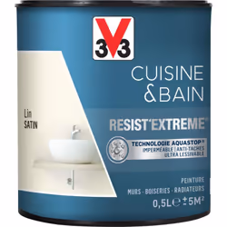Cuisine & Bain Resist'Extrême® est une peinture satin très couvrante multi-supports à destination des pièces humides. Elle ga ...