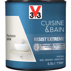 Cuisine & Bain Resist'Extrême® est une peinture satin très couvrante multi-supports à destination des pièces humides. Elle ga ...