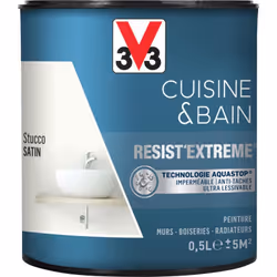 Cuisine & Bain Resist'Extrême® est une peinture satin très couvrante multi-supports à destination des pièces humides. Elle ga ...
