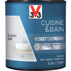 Cuisine & Bain Resist'Extrême® est une peinture satin très couvrante multi-supports à destination des pièces humides. Elle ga ...