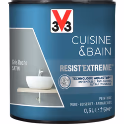 Cuisine & Bain Resist'Extrême® est une peinture satin très couvrante multi-supports à destination des pièces humides. Elle ga ...
