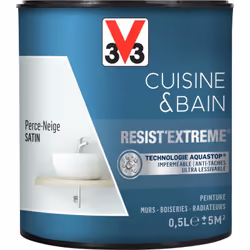 Cuisine & Bain Resist'Extrême® est une peinture satin très couvrante multi-supports à destination des pièces humides. Elle ga ...