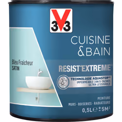 Cuisine & Bain Resist'Extrême® est une peinture satin très couvrante multi-supports à destination des pièces humides. Elle ga ...