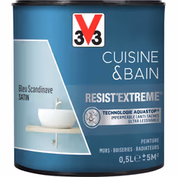 Cuisine & Bain Resist'Extrême® est une peinture satin très couvrante multi-supports à destination des pièces humides. Elle ga ...