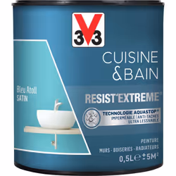 Cuisine & Bain Resist'Extrême® est une peinture satin très couvrante multi-supports à destination des pièces humides. Elle ga ...