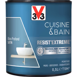 Cuisine & Bain Resist'Extrême® est une peinture satin très couvrante multi-supports à destination des pièces humides. Elle ga ...