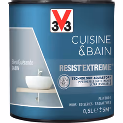 Cuisine & Bain Resist'Extrême® est une peinture satin très couvrante multi-supports à destination des pièces humides. Elle ga ...
