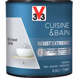 Cuisine & Bain Resist'Extrême® est une peinture satin très couvrante multi-supports à destination des pièces humides. Elle ga ...